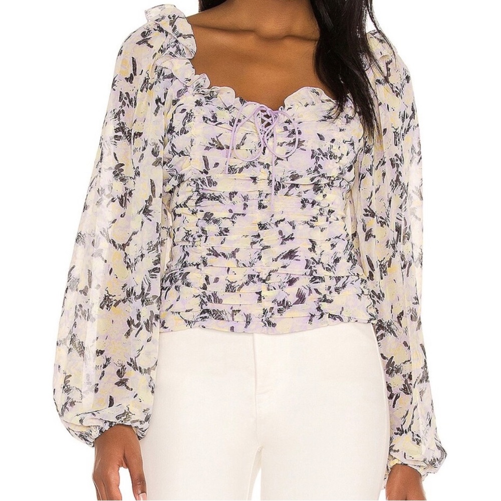 Free People Mable Garden Floral Printed Blouse in Lilac Combo